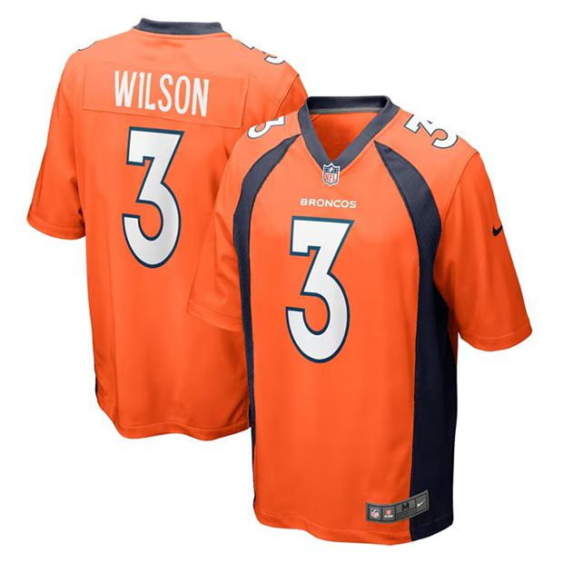 Mens Home Game Jersey Denver Broncos Russell Wilson 3 Jersey Orange
