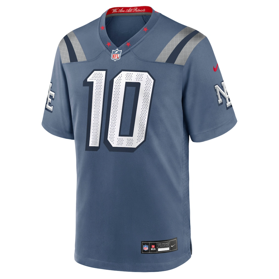 Men's Nike Drake Maye Storm Blue New England Patriots 2025 Rivalries Collection Game Jersey