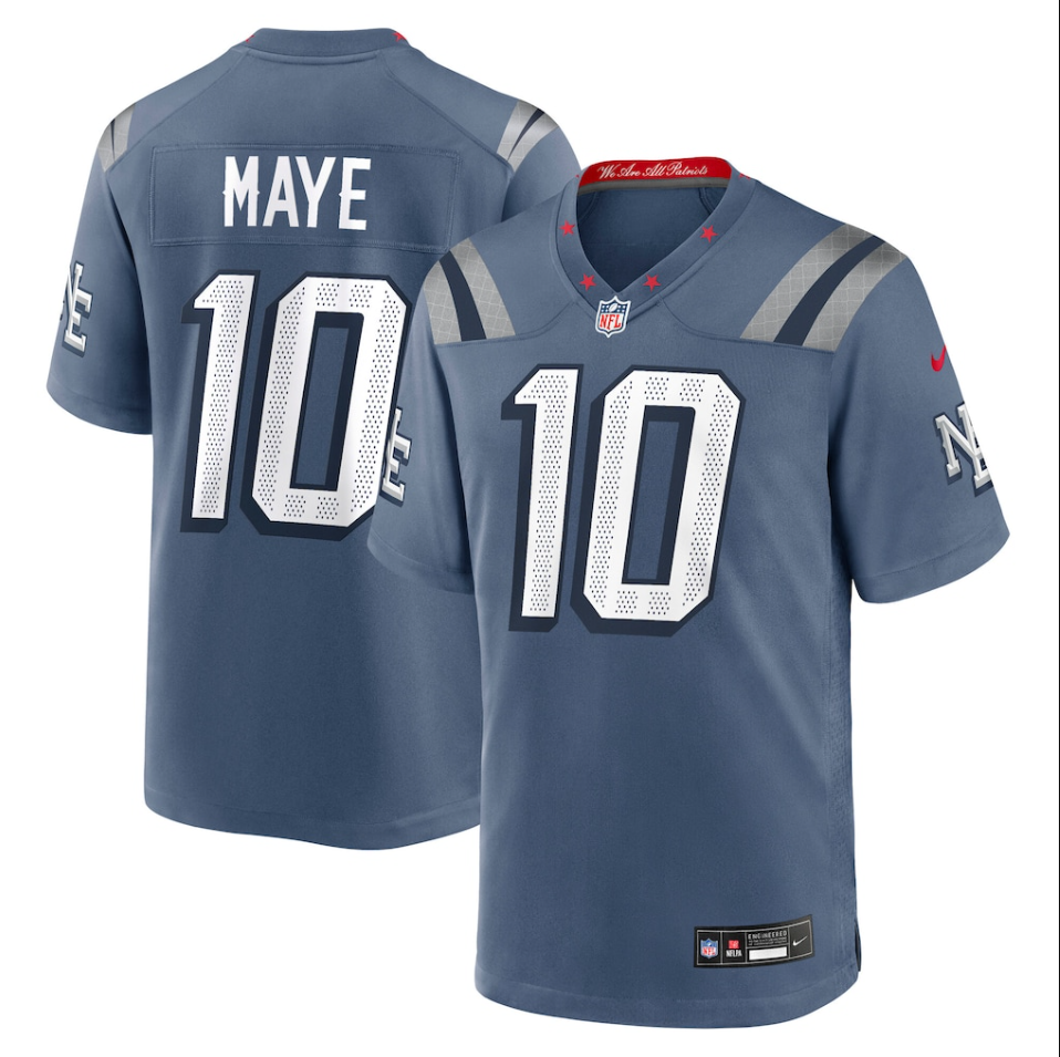 Men's Nike Drake Maye Storm Blue New England Patriots 2025 Rivalries Collection Game Jersey