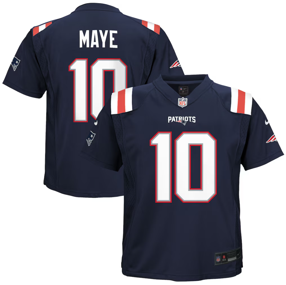 New England Patriots Nike Home Game Team Colour Jersey - Navy - Drake Maye - Youth