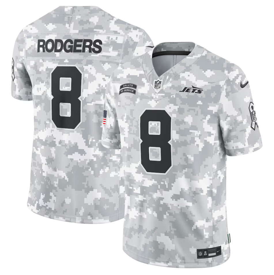 New York Jets Nike 2024 Salute to Service Jersey - Aaron Rodgers - Mens