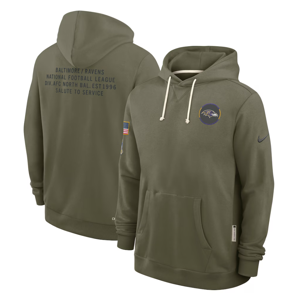 Baltimore Ravens Nike 2025 Salute To Service Dominant Force Dri-FIT Hoodie - Mens
