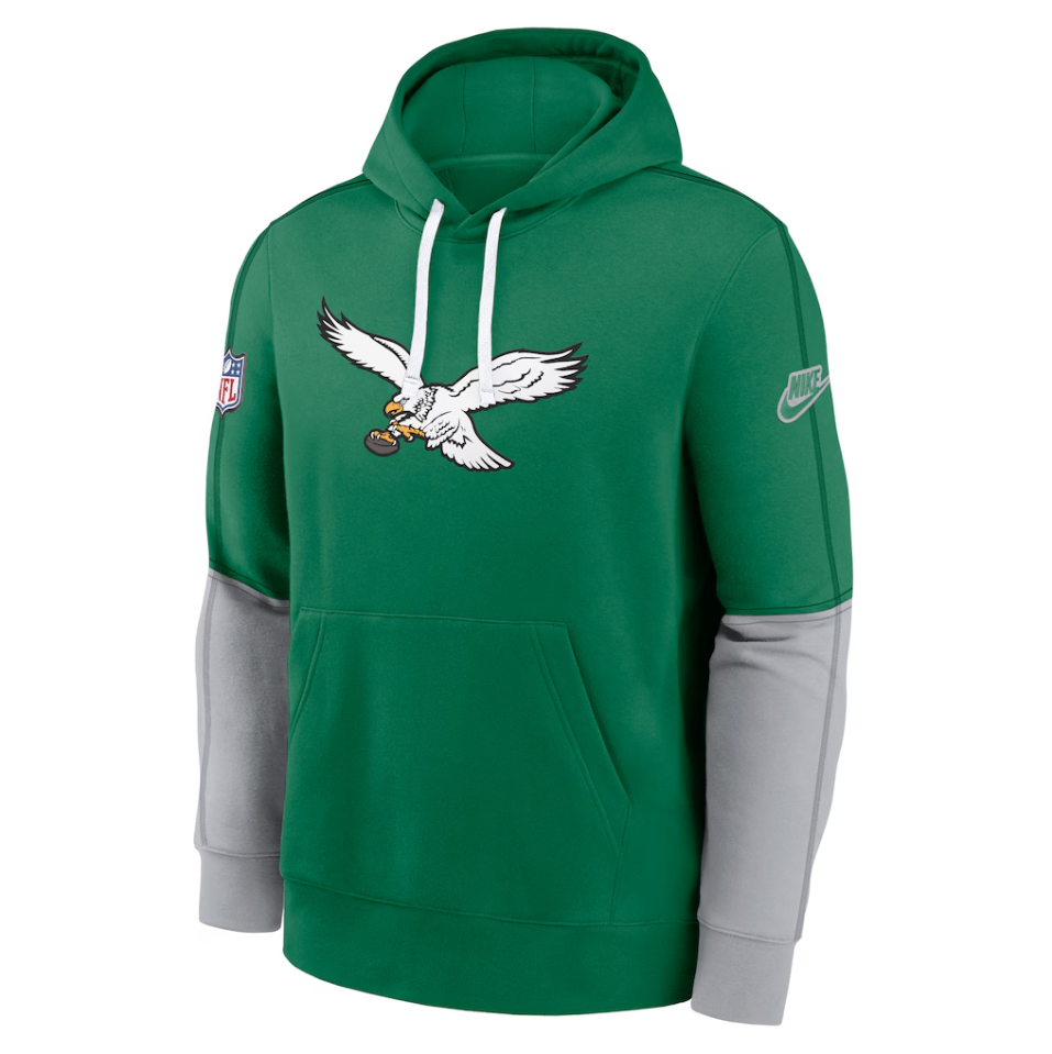 Men's Nike Kelly Green Philadelphia Eagles Throwback Logo Club Tri-Blend Pullover Hoodie